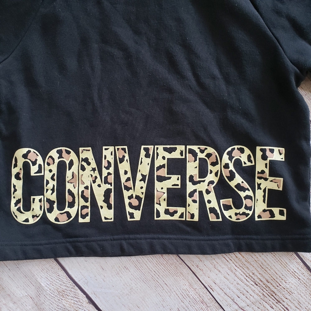 Converse Kids Black Animal Print Logo Cropped Hoodie L 10-12 - Picture 2 of 9